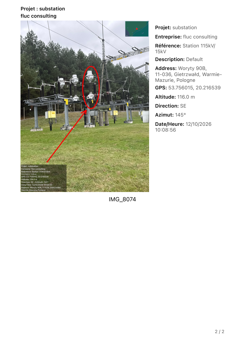 Deuxième page du rapport PixoraNote avec photo annotée